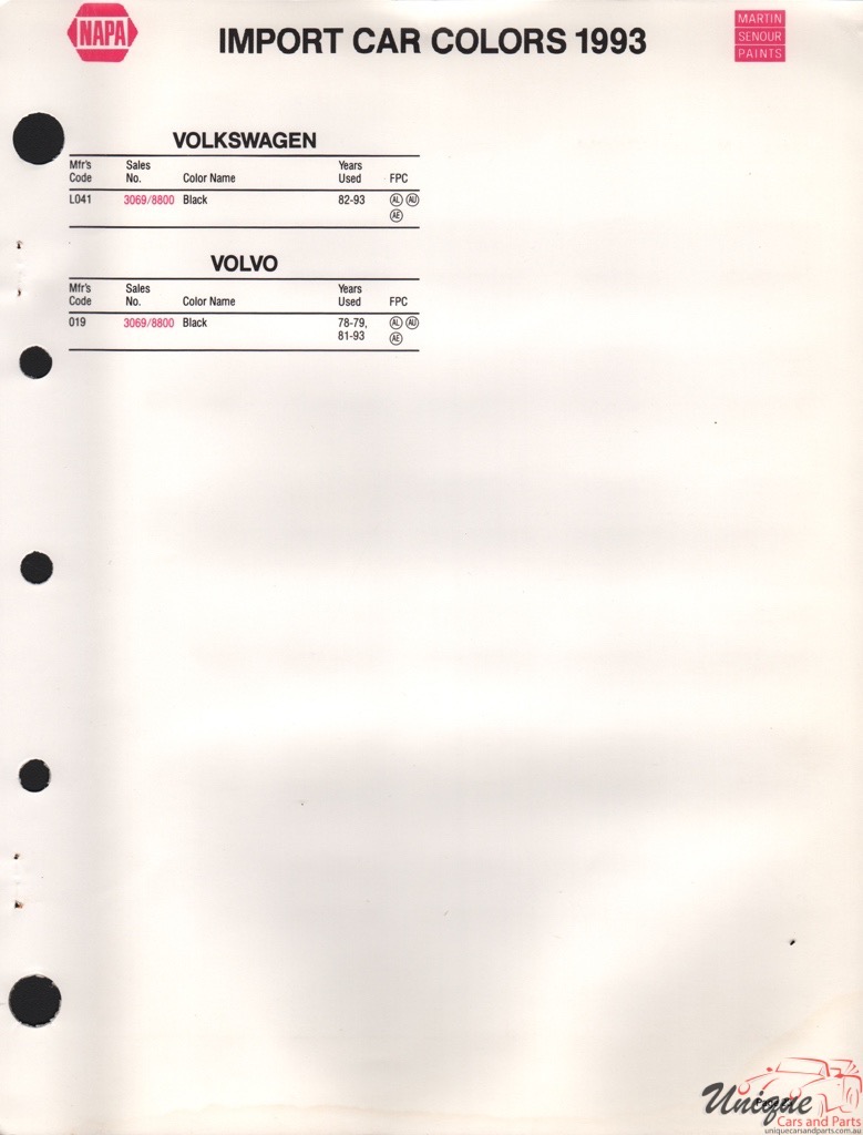 1993 Volkswagen Paint Charts Martin-Senour 3
